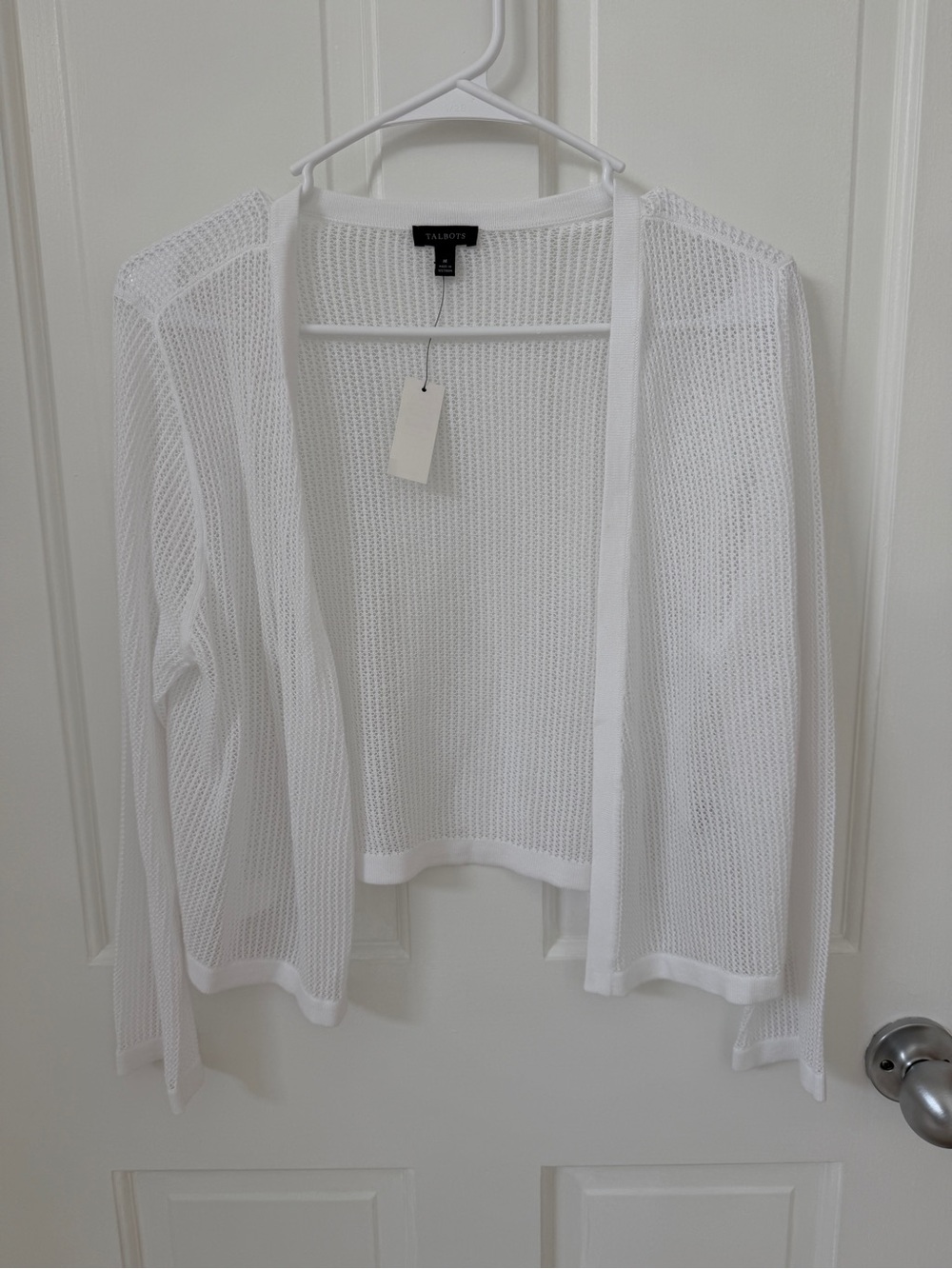 Talbots White Open-Weave Lightweight Cardigan